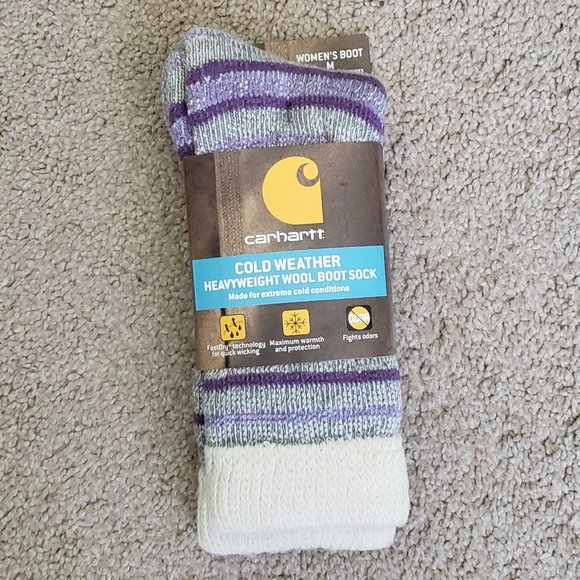 Carhartt Accessories - CARHARTT Women's Cold Weather Heavyweight Wool Boot Sock Lavender Striped MEDIUM